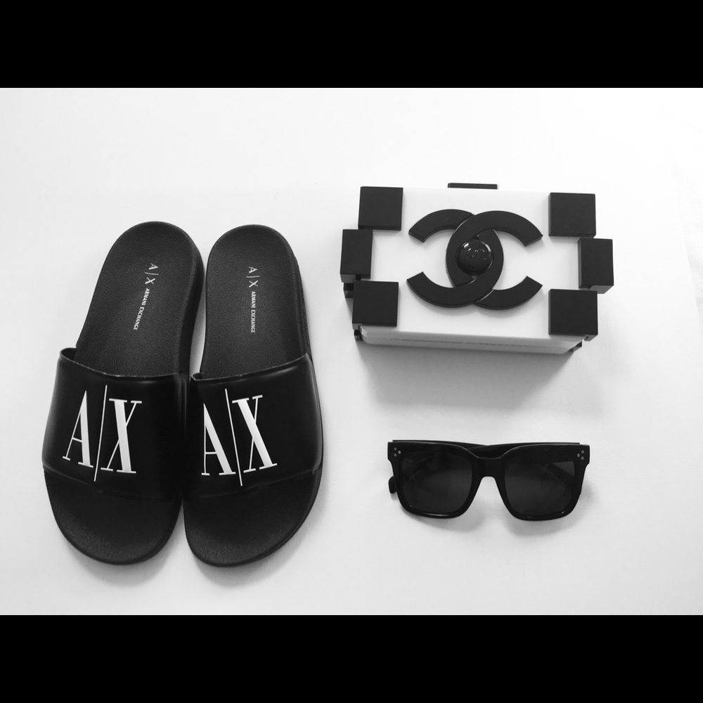 AX Armani Exchange Black White Slides Slippers